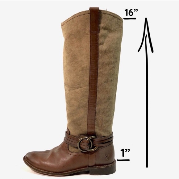 Frye Melissa Canvas and Leather Tall Boots Brown Size 6 - Picture 3 of 11